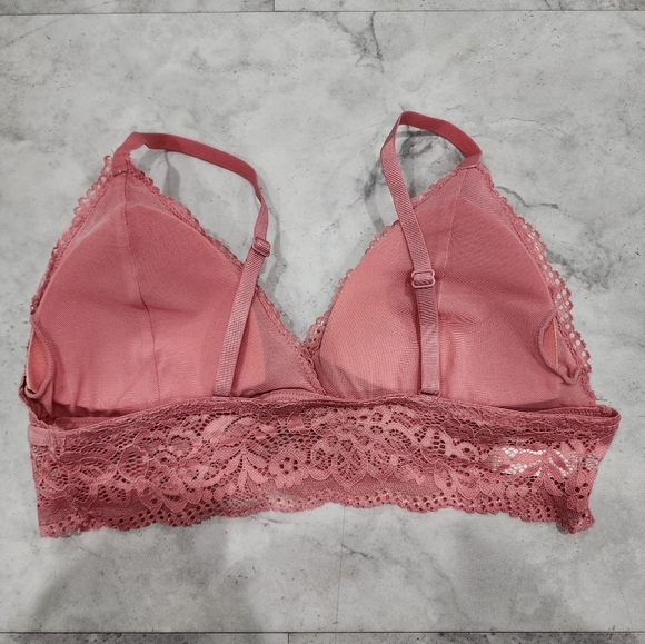 ADRIENNE VITTADINI Pink Rose Lace Removable Pads Bralette Bra Sizes Large - Picture 5 of 5